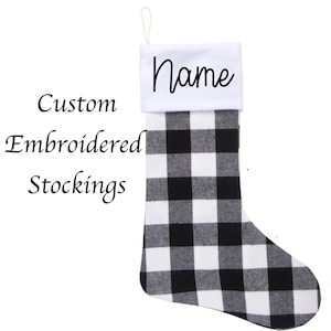 Personalized Christmas Stockings, Embroidered Stockings Christmas, Buffalo Plaid Stockings, Buffalo Plaid Christmas, Embroidered Stocking