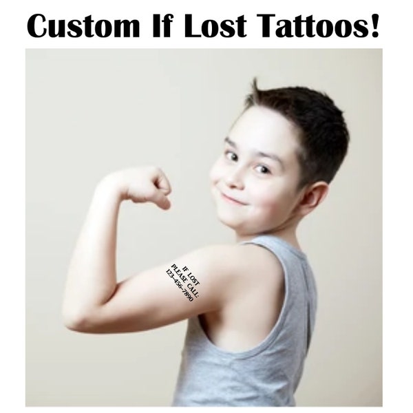 Child Safety Tattoos, Temp Tattoo If Lost, If Lost Return To, Safety ID Tattoos, Custom Temporary Tattoo Phone Number, Temp Tattoo Custom