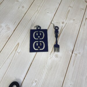 Socket and Fork Earrings, Funky Earrings, quirky earrings, silly earrings, funny earrings, novelty earrings