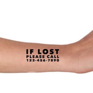 Child Safety Tattoos, Temp Tattoo If Lost, If Lost Return To, Safety ID Tattoos, Custom Temporary Tattoo Phone Number, Temp Tattoo Custom
