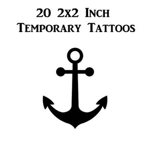 May include: Twenty 2x2 inch temporary tattoos featuring a black anchor design.
