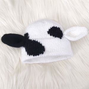 Knit cow hat, Farm animal beanie, Cow themed baby shower, Baby calf newborn prop, Cow costume