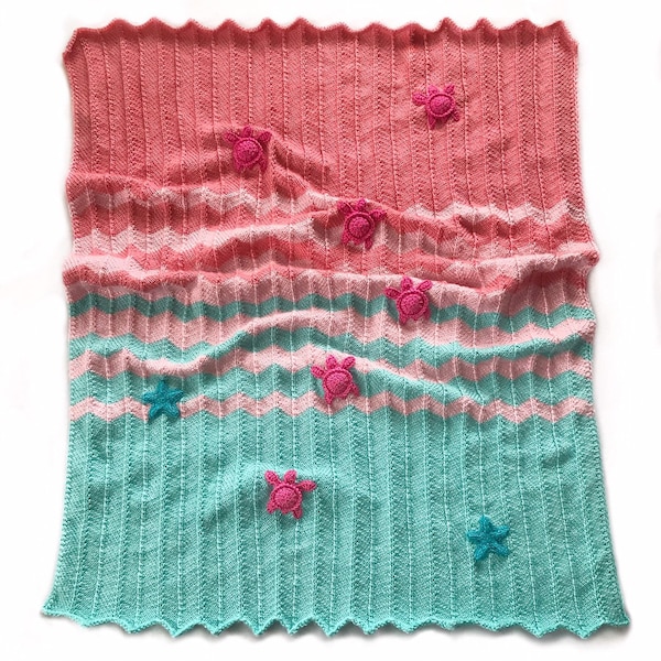 Knit sea turtle blanket- pink sea turtle blanket, mermaid blankie, girly nursery, crib bedding, baby shower gift, mermaid themed