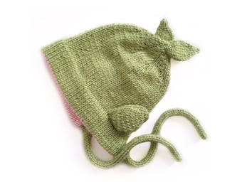 Knit fish bonnet with three dimensional fins and tail