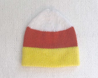 Knit candy corn hat, Fall baby beanie, Halloween newborn toque, Autumn outfit