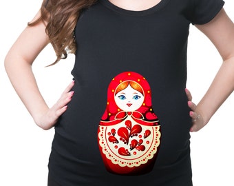 Matryoshka Doll Pregnancy Top Birth Announcement Gift For Pregnant Woman Russian Doll T-Shirt