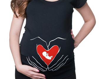 Pregnancy T-shirt Baby In Heart Maternity T Shirt Gift for New Mommy Mom Funny Maternity T Shirt Perfect gift for Baby Shower