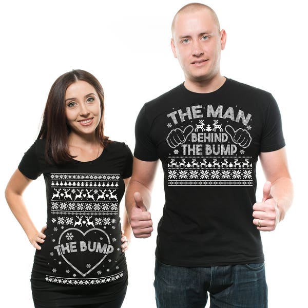 Ugly Christmas Sweater T-Shirts Funny Couple Maternity Birth Announcement Christmas Party Tee Shirts