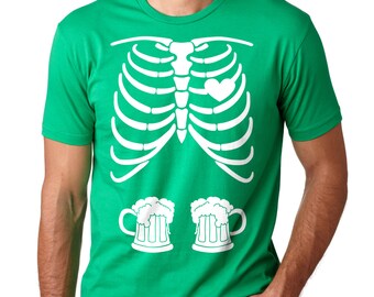 Saint Patrick's Day Party T-Shirt Skeleton Rib Cage Beer Mugs Tee Shirt