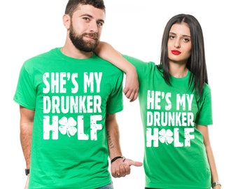 St Patrick's Day Couple Matching Green T-Shirts Funny Shenanigans Drinking Party Irish Pub Tee Shirts