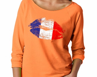 French Kiss French Terry Raw Edge Shirt Sweatshirt T-shirt Stylish Shirt