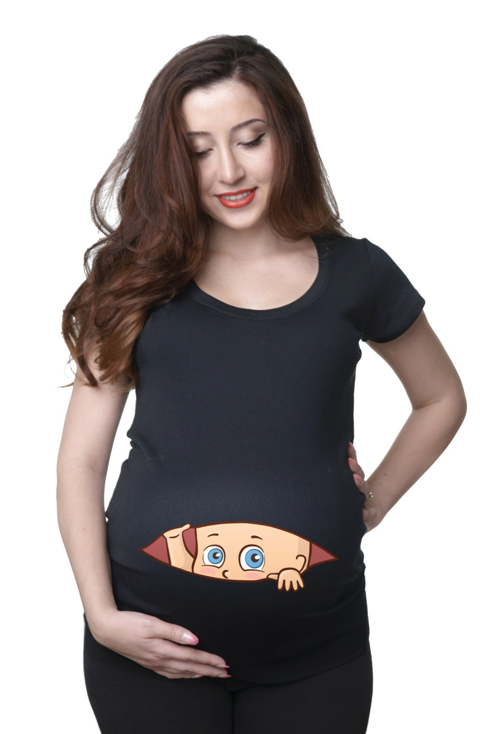 Pregnancy T-shirt Peeking Baby Adorable Maternity Top | Etsy