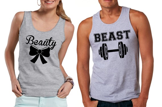 Pareja camiseta Bestia Belleza GYM Entrenamiento Entrenamiento Camiseta Set  Camisa