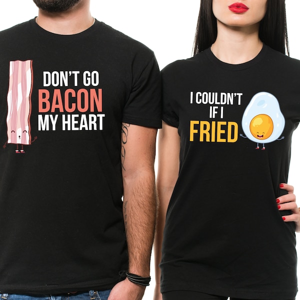 Matching Couple T-Shirts Funny Bacon And Egg Couple Photo Shoot Funny Anniversary Gift T Shirts