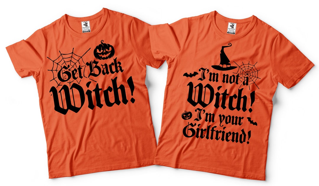 Halloween Couple Costumes Tshirt Funny Halloween Party Clubwear Photoshoot Witch Orange Tee