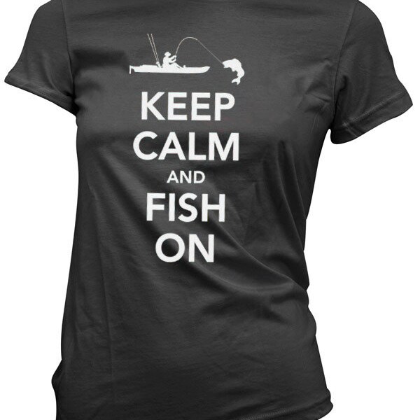 Keep Calm And Fish On T shirt Gift For Her  Womens Tee Ladies Top 100% Cotton T Shirt