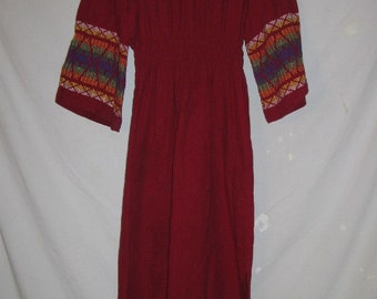 Guatemalan Embroidered Dress Burgundy