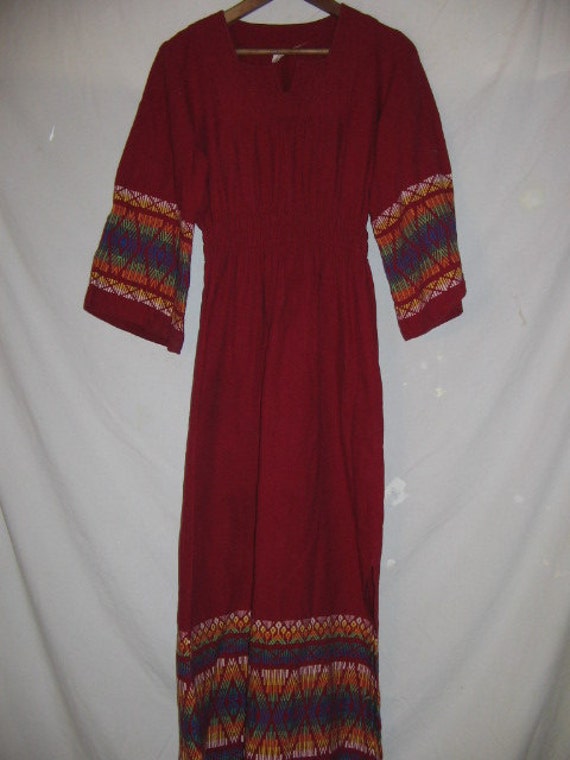 Guatemalan Embroidered Dress Burgundy