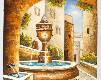 European Fountain A -- Original Oil Painting on Canvas -- 20 x 24
