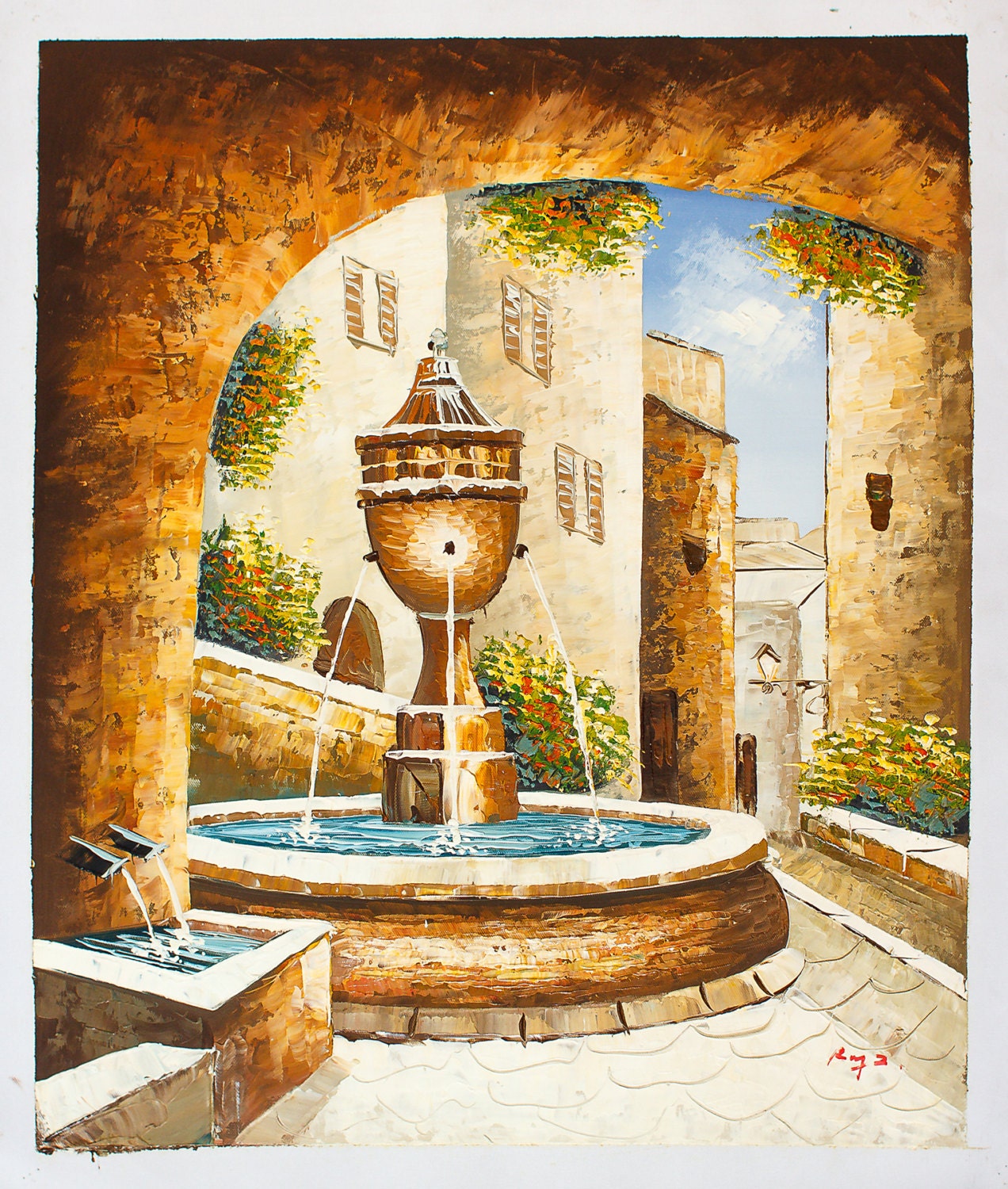European Fountain A Original Oil Painting on Canvas 20 x Etsy