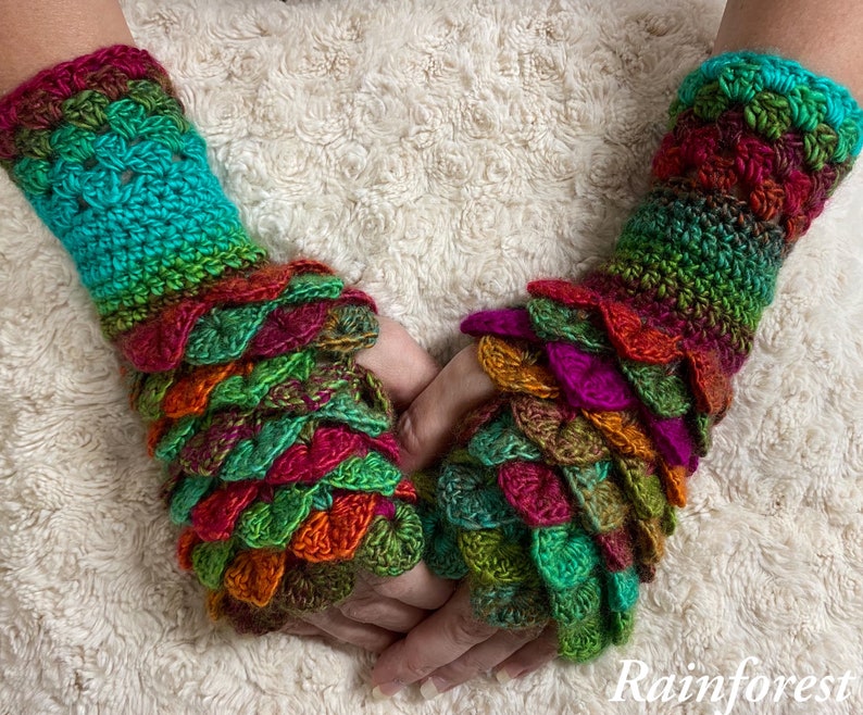Dragon Scale Gloves/Fingerless Gloves/Dragon Gloves/Crocodile Gloves/Crochet Gloves/Arm Warmers image 1