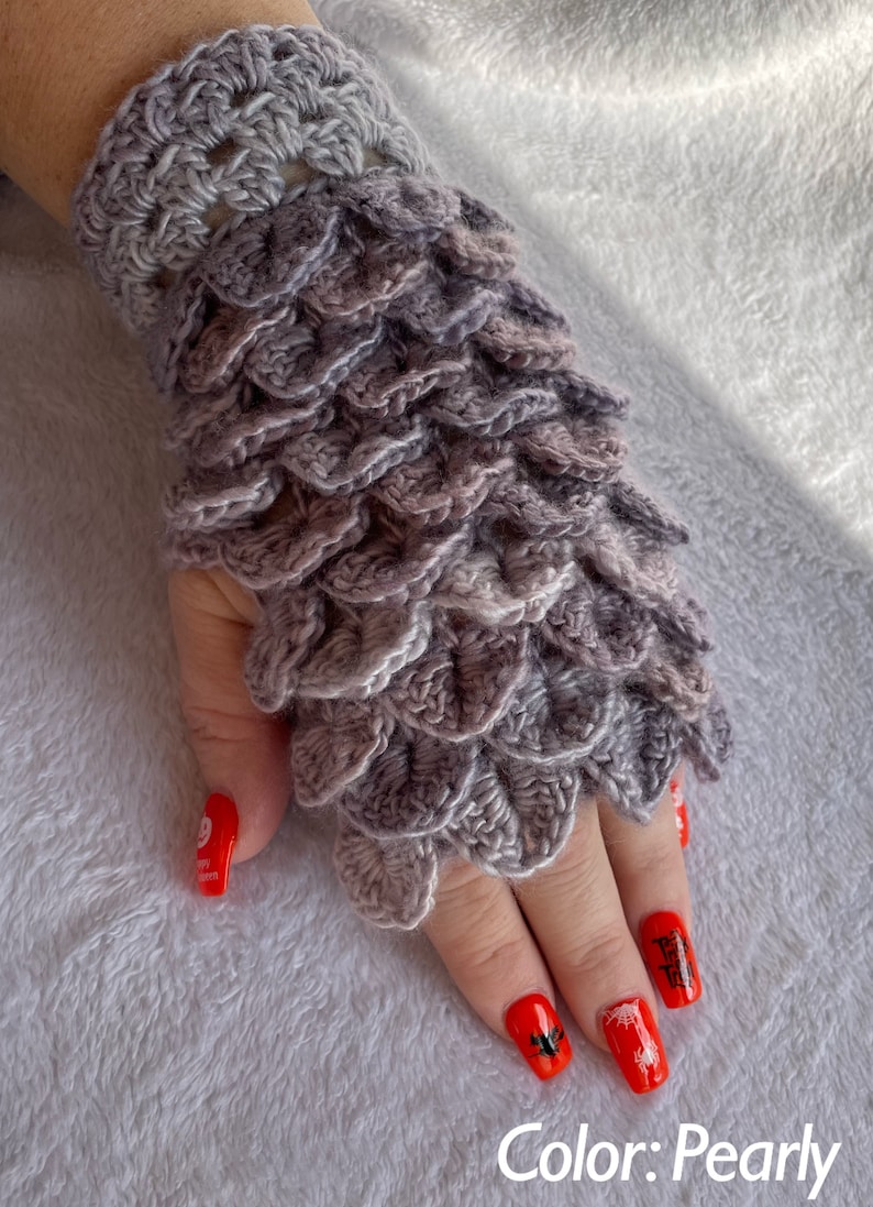Dragon Scale Gloves, Fingerless Gloves, Dragon Gloves, Crocodile Gloves, Crochet Gloves, Arm Warmers Pearly