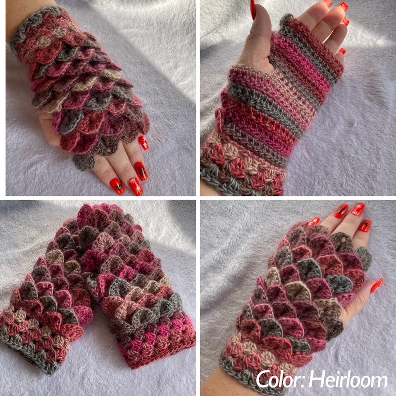 Dragon Scale Gloves, Fingerless Gloves, Dragon Gloves, Crocodile Gloves, Crochet Gloves, Arm Warmers Heirloom