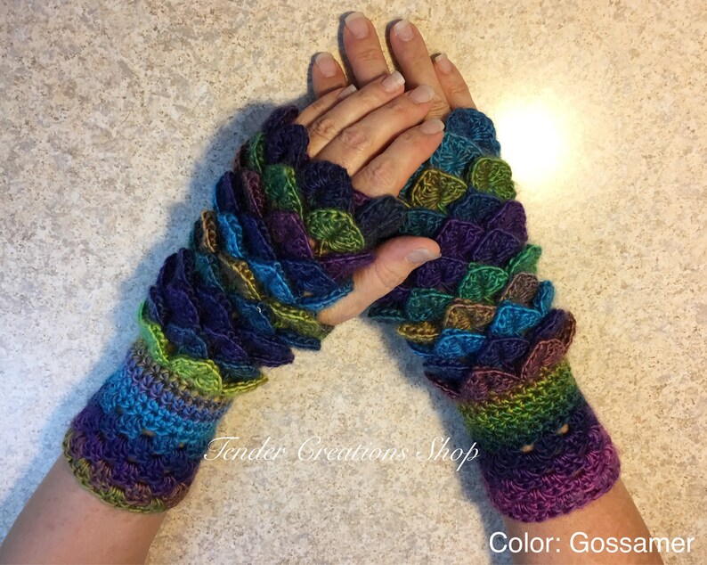 Dragon Scale Gloves, Fingerless Gloves, Dragon Gloves, Crocodile Gloves, Crochet Gloves, Arm Warmers image 8