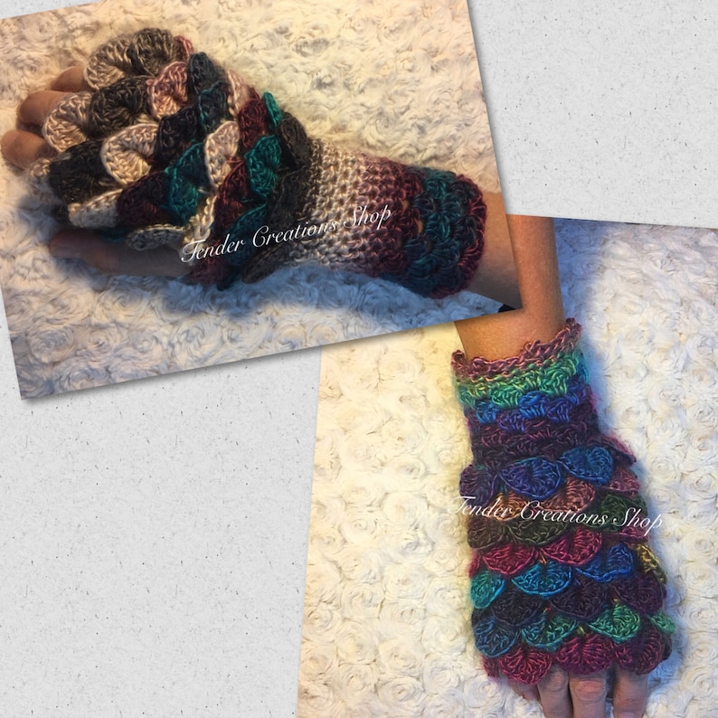 Dragon Scale Gloves/Fingerless Gloves/Dragon Gloves/Crocodile Gloves/Crochet Gloves/Arm Warmers image 5