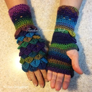 Dragon Scale Gloves, Fingerless Gloves, Dragon Gloves, Crocodile Gloves, Crochet Gloves, Arm Warmers image 1