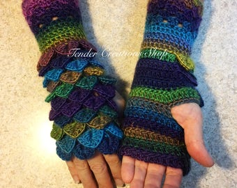 Dragon Scale Gloves, Fingerless Gloves, Dragon Gloves, Crocodile Gloves, Crochet Gloves, Arm Warmers