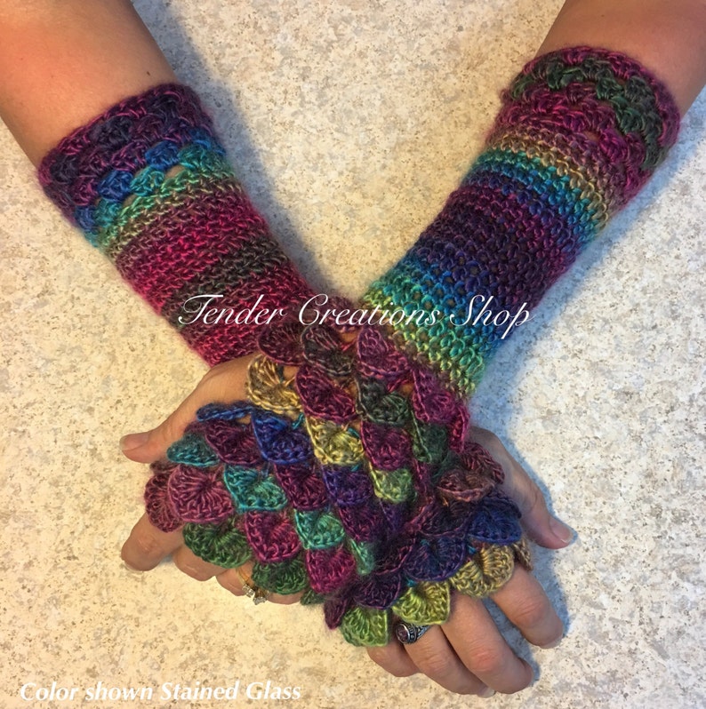 Dragon Scale Gloves/Fingerless Gloves/Dragon Gloves/Crocodile Gloves/Crochet Gloves/Arm Warmers image 2