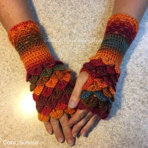 Dragon Scale Gloves, Fingerless Gloves, Dragon Gloves, Crocodile Gloves, Crochet Gloves, Arm Warmers image 9