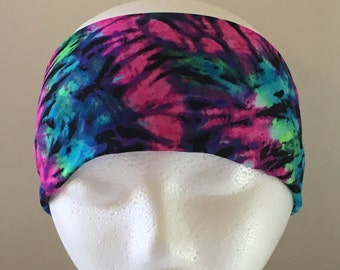 Rainbow Tie Dye Headband - spandex headband , running headband , blue tie dye , purple tie dye , non slip headband , exercise headband
