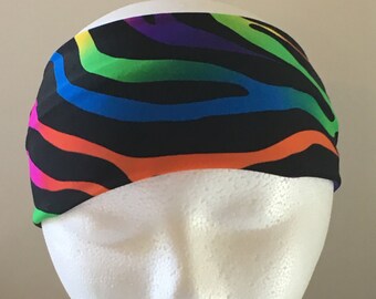 Rainbow Zebra Spandex Headband - Athletic Headband , Rainbow Headband , Zebra Print , Rainbow Stripes , Spandex Headband , Pink , Green