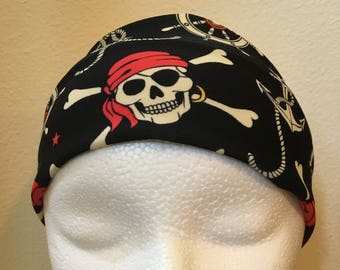 Pirate Skull Headband - Pirates, Ahoy, Ships, Skull and Cross Bones, Anchors, Black and White Headband, Pirate Headband, Pirates, Red