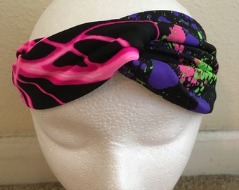 Pink Lightning and Paint Splatter Headband - Twist Headbands - Twisty Headbands - Stretchy Headbands - Pink and Purple