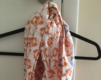 Fox Scarf - Fox Infinity Scarf, Cotton Scarf, Summer Scarf, Cute Foxes, Little Animals