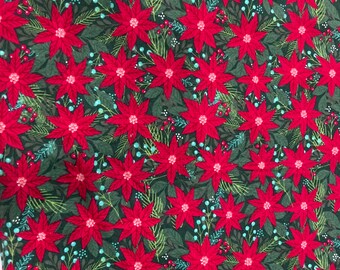 Red and Green Christmas Poinsettia Flannel Pillowcase