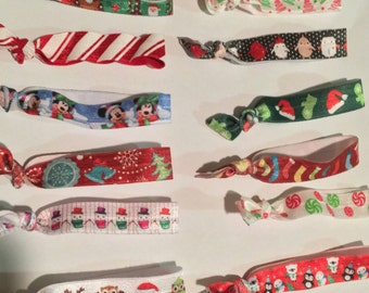 Christmas Hairties Grab Bag - Elastic Hairties, FOE, Fold Over Elastic, Snowmen, Christmas Trees, Peppermints, Owls, Christmas Stockings