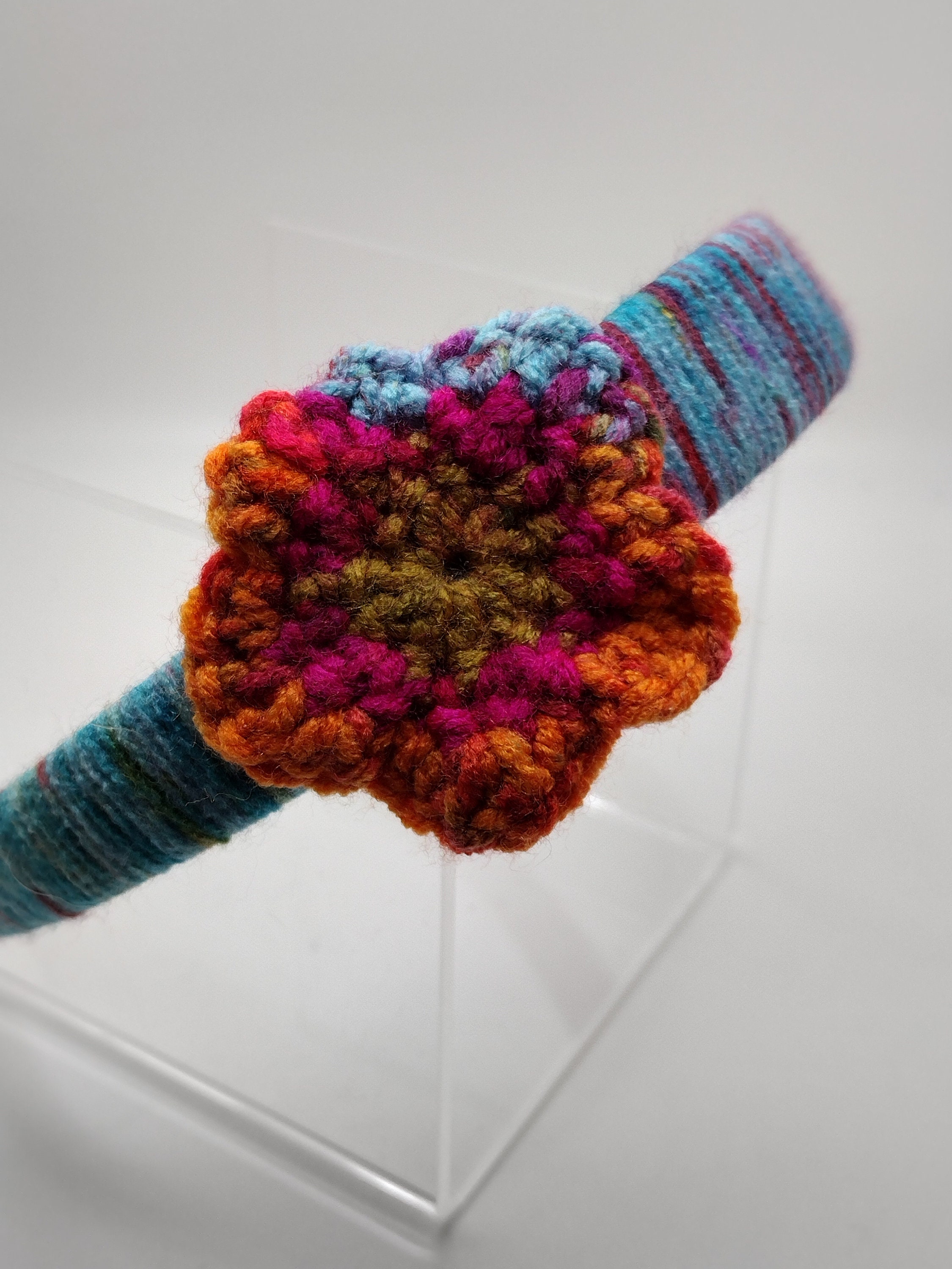 kaleidoscope off center crochet flower headband