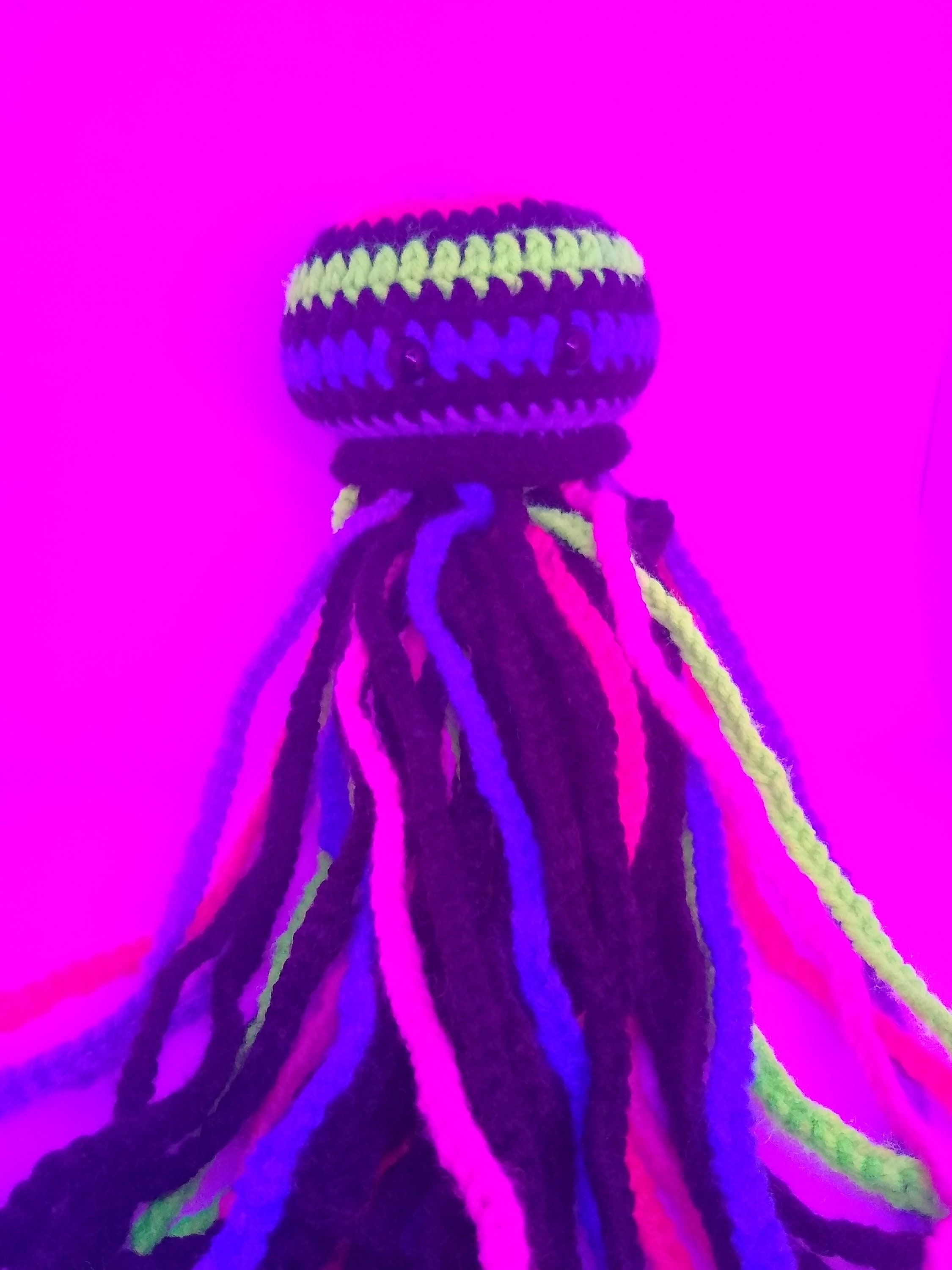 neon stripes amigurumi jellyfish plushy desk buddy - Thumbnail 3