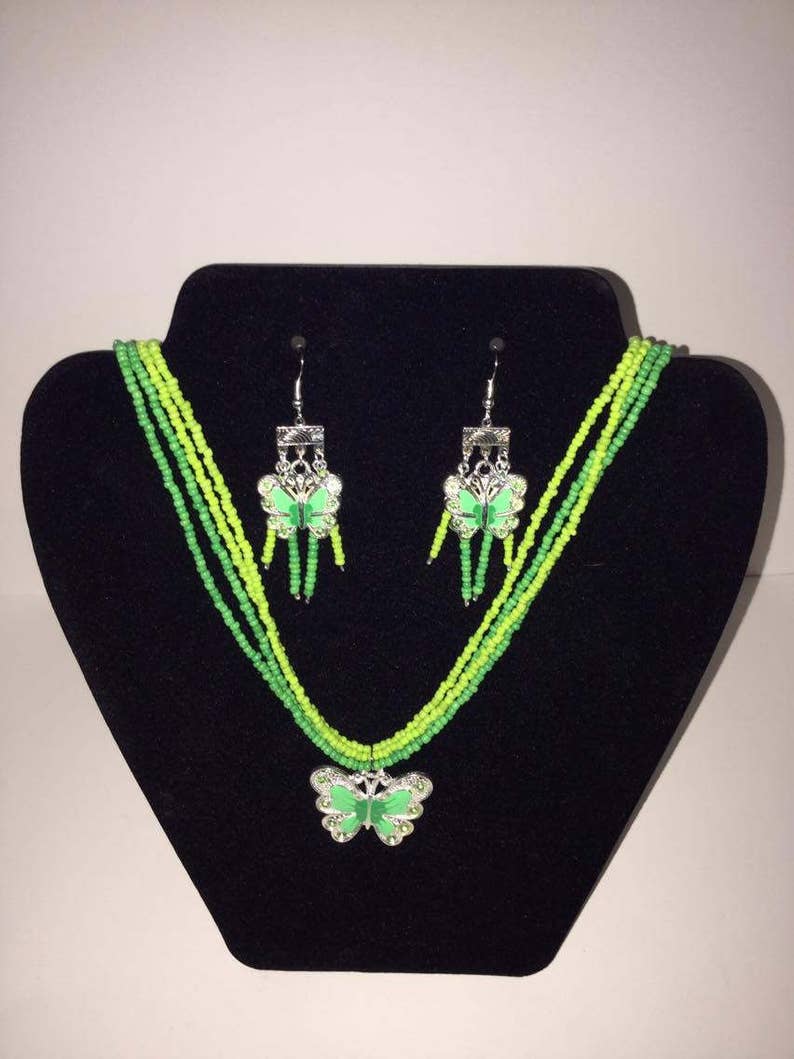Butterfly necklace and earring set