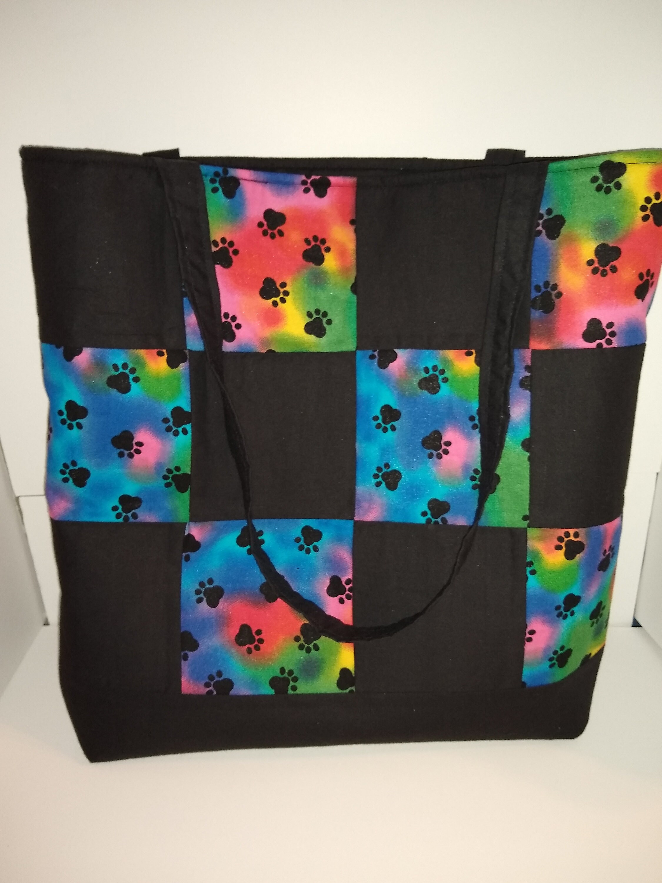 rainbow paw prints quilted tote bag - Thumbnail 3