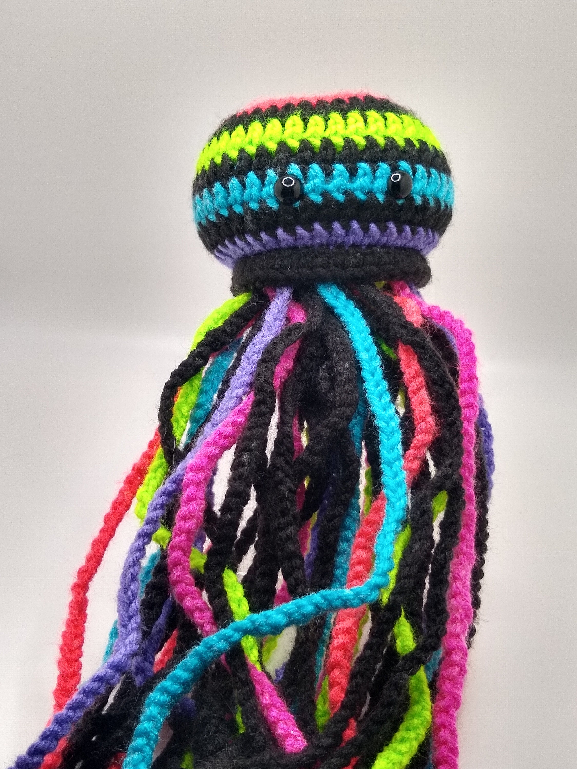 neon stripes amigurumi jellyfish plushy desk buddy - Thumbnail 4