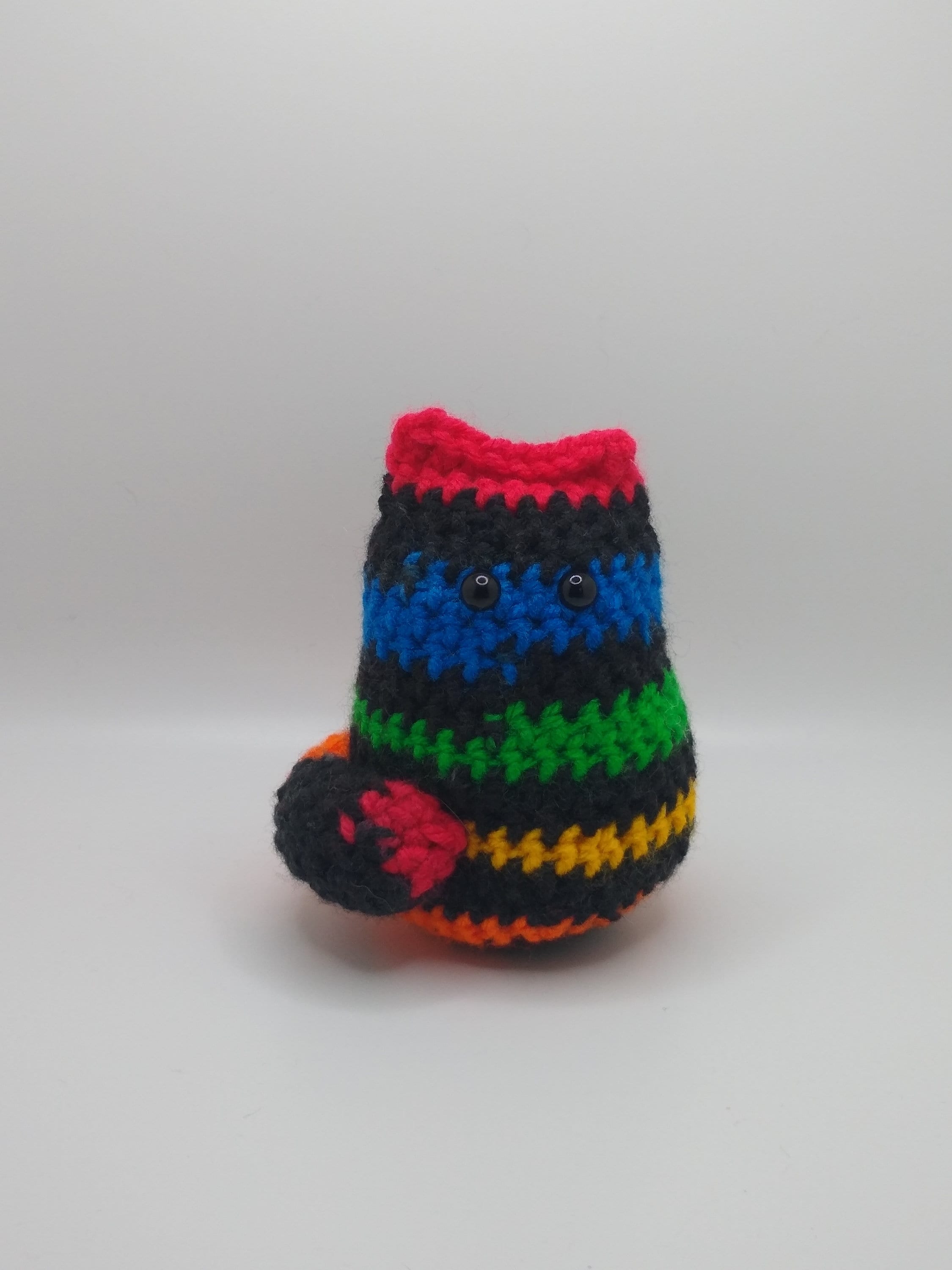 small primary and secondary stripes amigurumi cat plushy