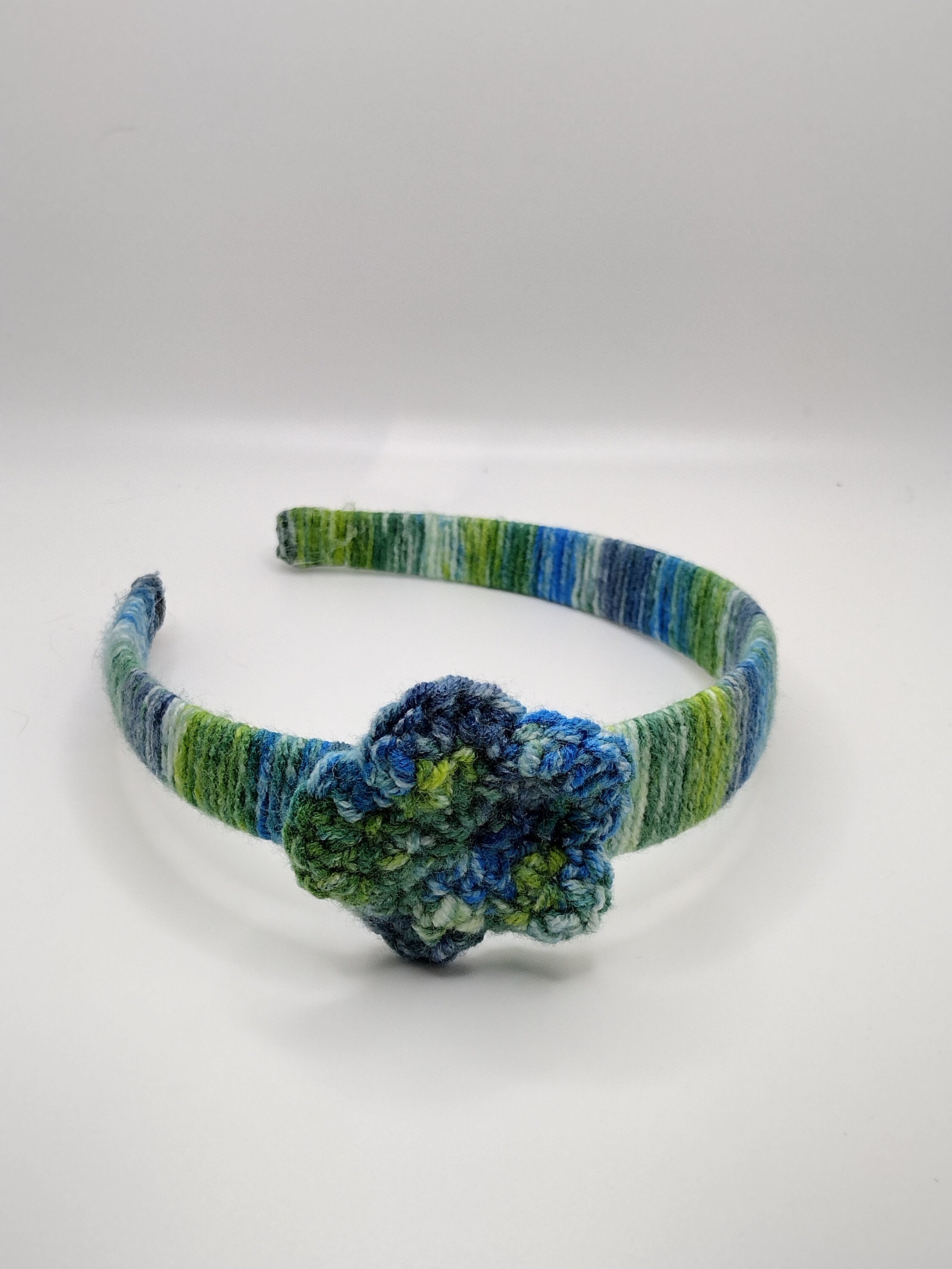 blue and green multicolored off center crochet flower headband - Thumbnail 3
