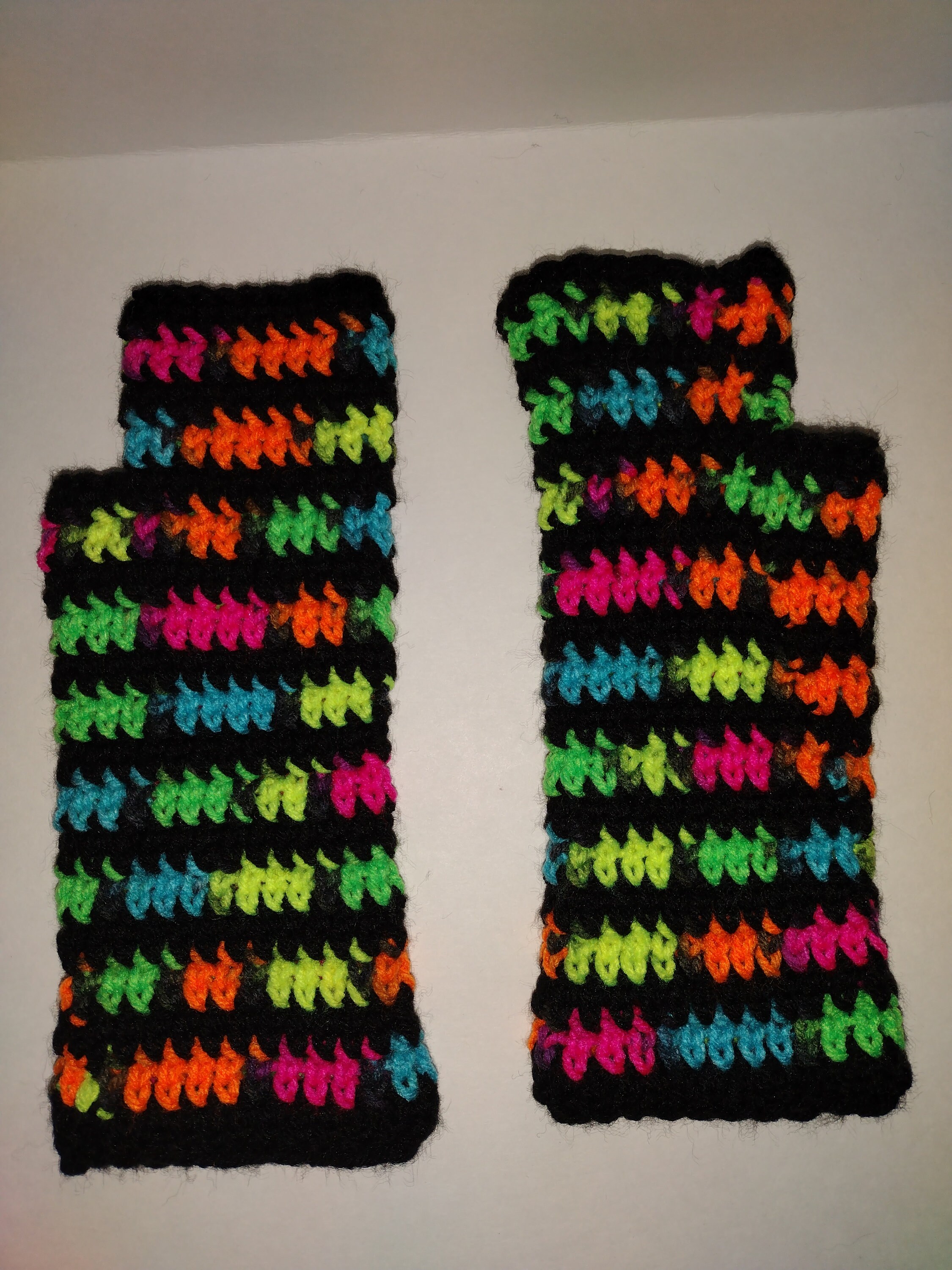 Pair of Crochet fingerless neon and black gloves - Thumbnail 6