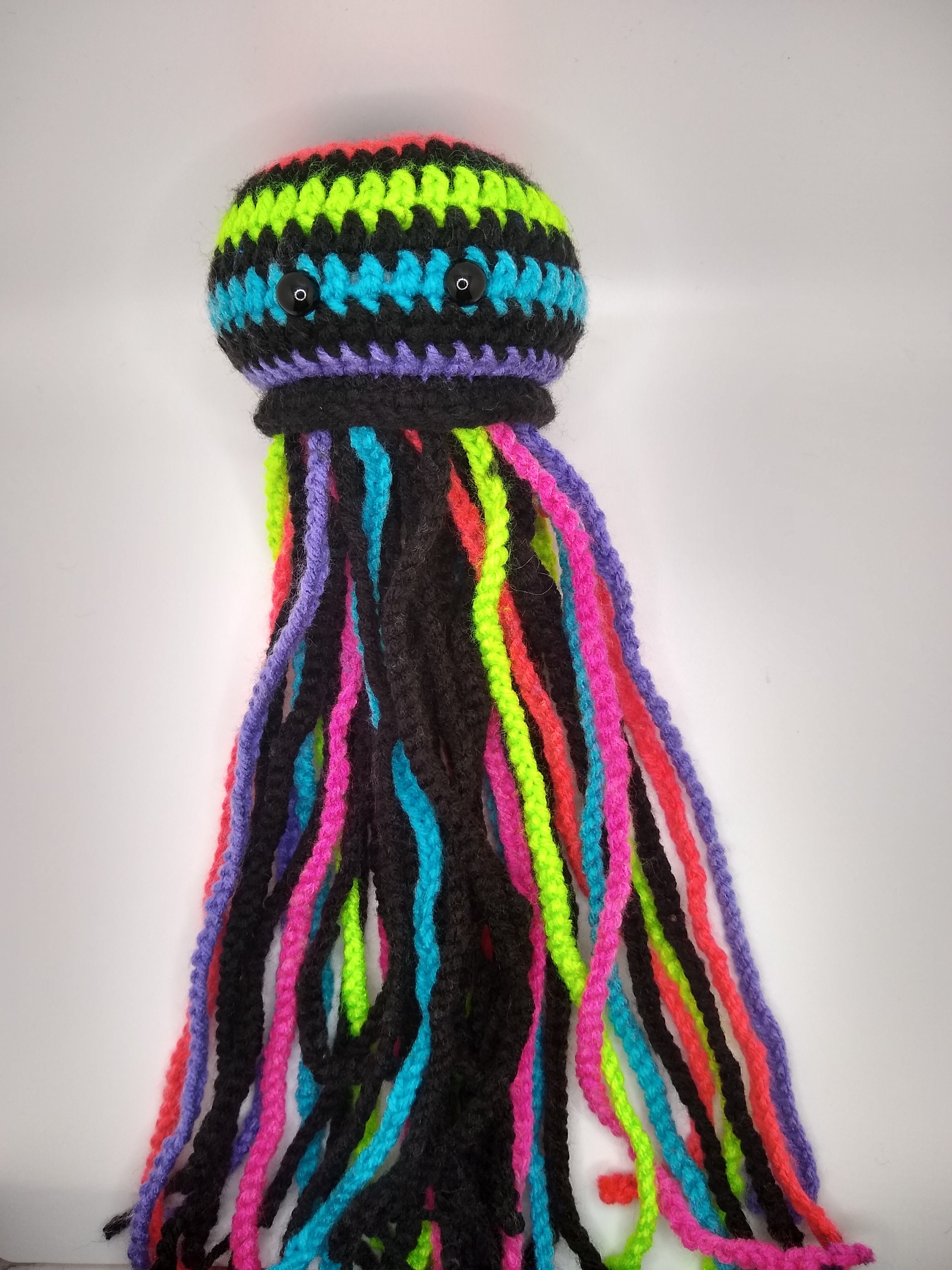 neon stripes amigurumi jellyfish plushy desk buddy - Thumbnail 2