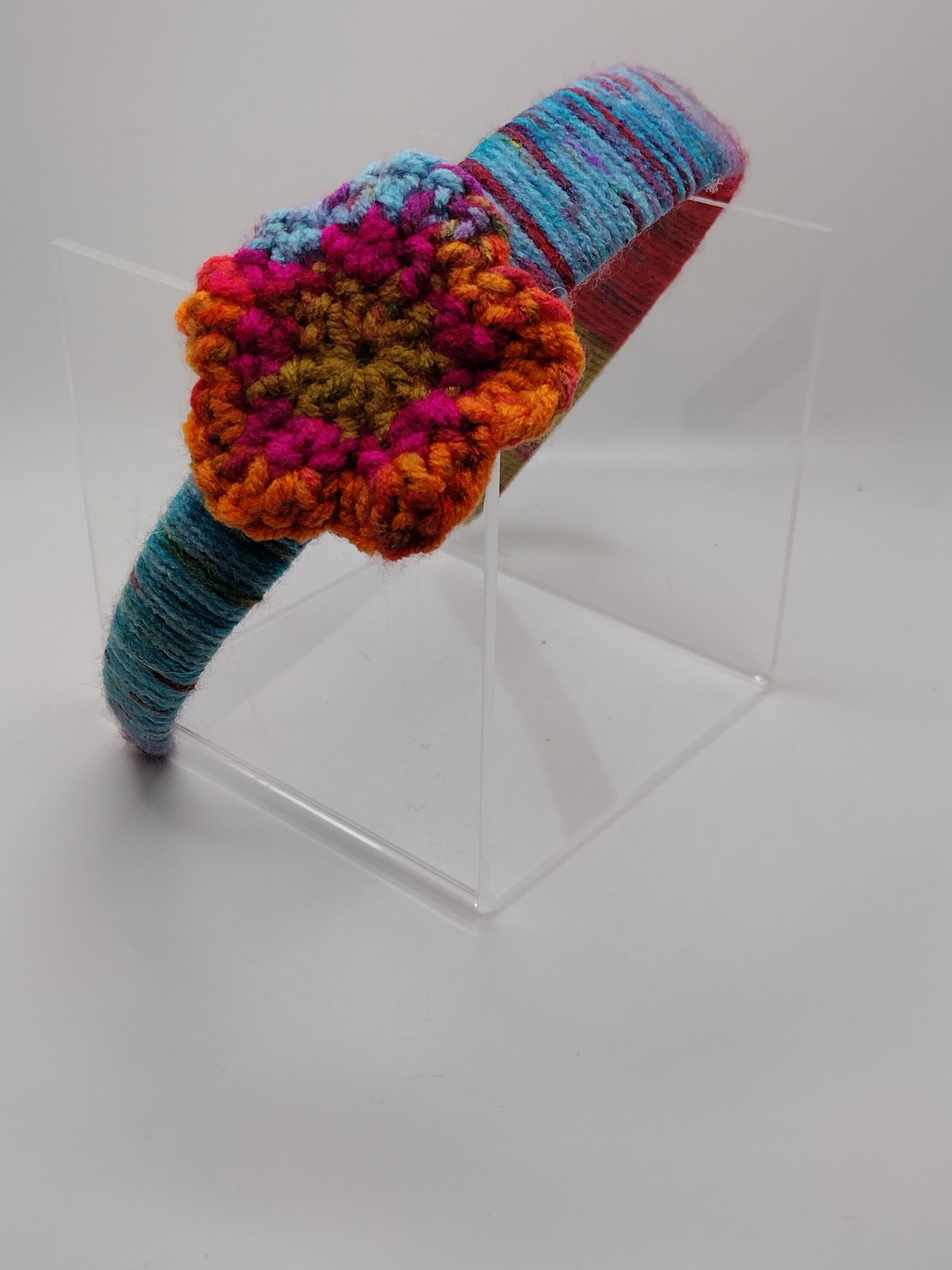 kaleidoscope off center crochet flower headband - Thumbnail 2